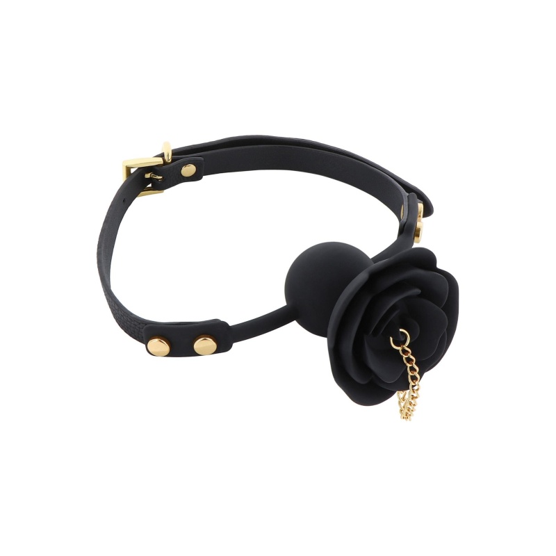 Rose Ball Gag with Plug Black - 7