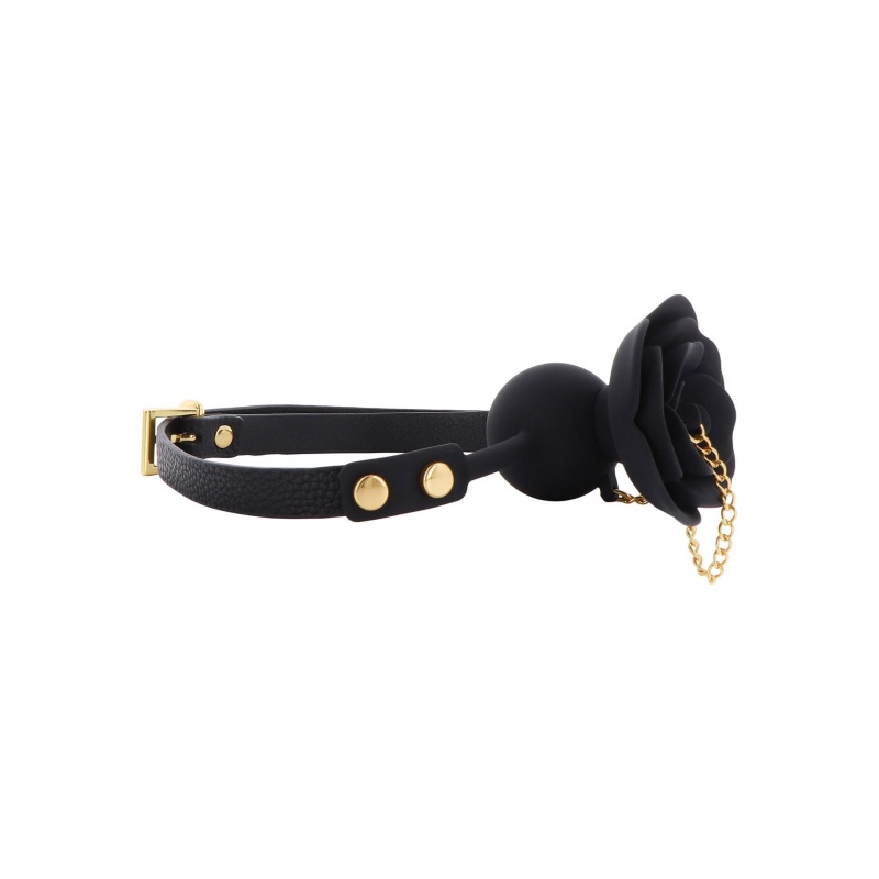 Rose Ball Gag with Plug Black - 12