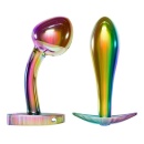 Zestaw zatyczek analnych Rainbow – 2 metalowe korki z tęczowym wykończeniem, dł. wkładania 8,2 cm i 7,6 cm, szeroka podstawa - 2