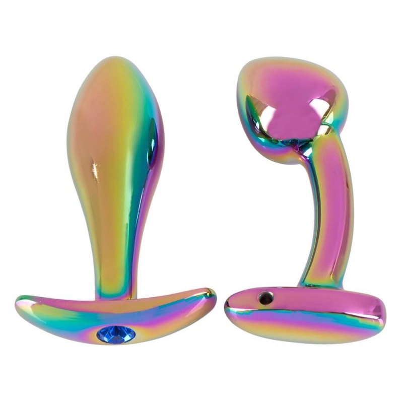 Zestaw zatyczek analnych Rainbow – 2 metalowe korki z tęczowym wykończeniem, dł. wkładania 8,2 cm i 7,6 cm, szeroka podstawa - 3