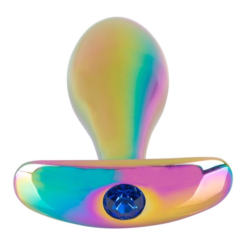 Zestaw zatyczek analnych Rainbow – 2 metalowe korki z tęczowym wykończeniem, dł. wkładania 8,2 cm i 7,6 cm, szeroka podstawa - 5