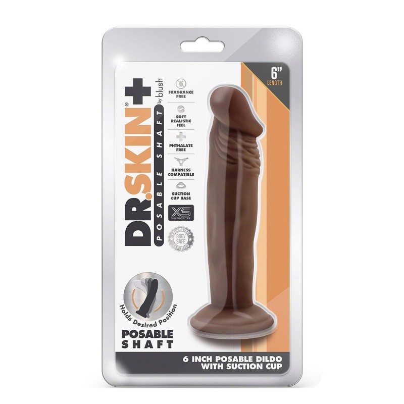 Realistyczny Dildo Posable Chocolate z Formowalnym Trzonem i Przyssawką, TPE, 16,5 cm - 1