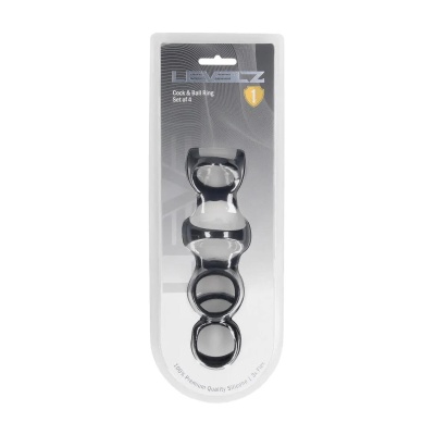 Silicone Cock and Ball Ring Set of 4 - Black - 1