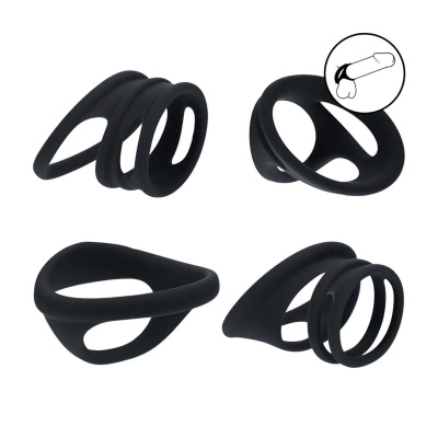 Silicone Cock and Ball Ring Set of 4 - Black - 1 2