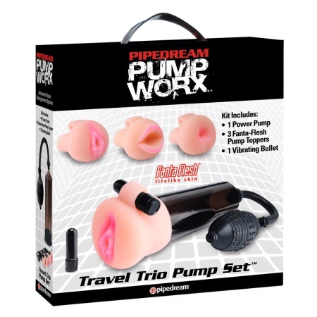 Pompka do penisa PW Travel Trio Pump Set – masturbator wibro-ssący z 3 mankietami, cylinder 20,5 cm x 8 cm - 1