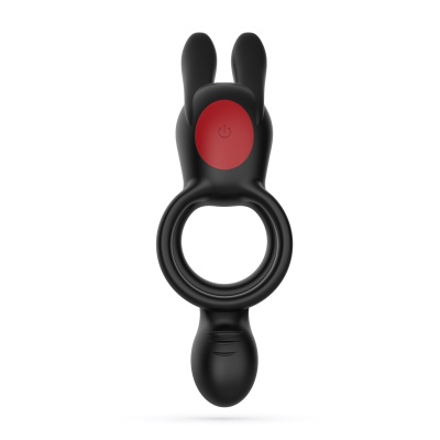 Wibrujący pierścień Dingo Double z pilotem - 16 cm, czarny - 1