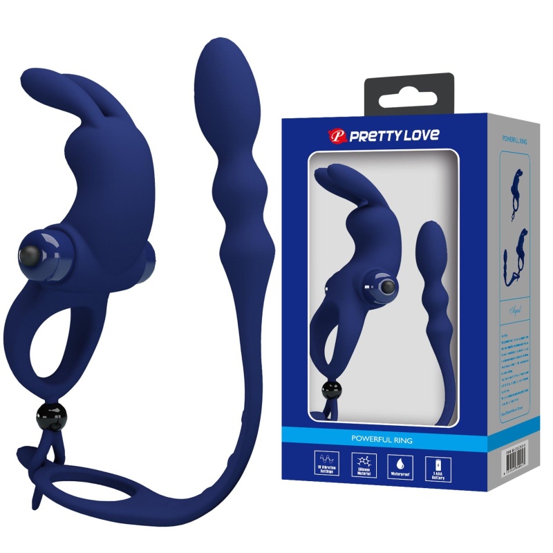 Pierścień na penisa z wtyczką analną Powerful Ring - 10 funkcji wibracji, 15 cm - 1