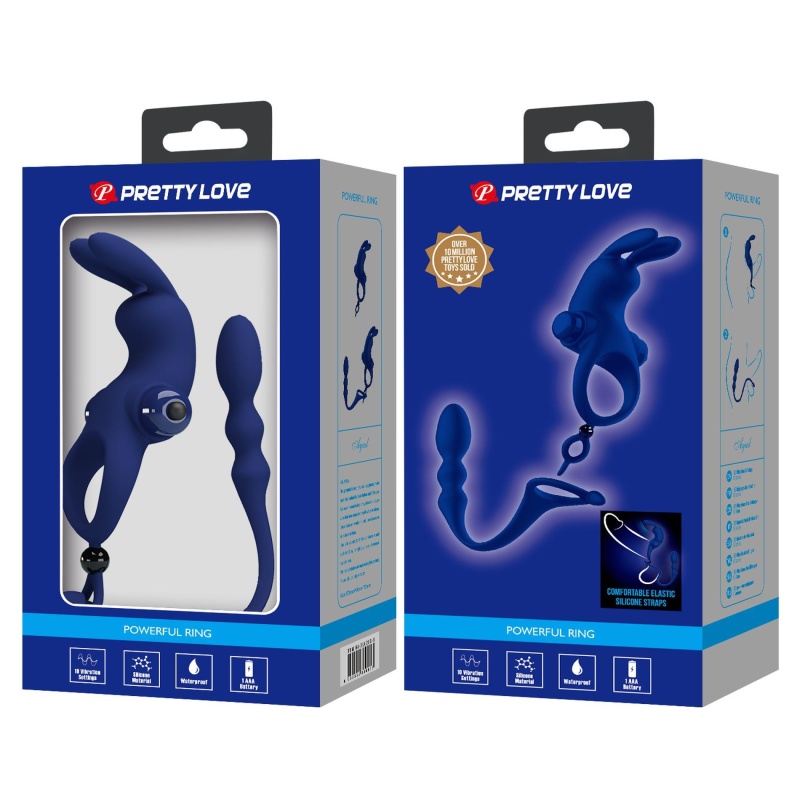 Pierścień na penisa z wtyczką analną Powerful Ring - 10 funkcji wibracji, 15 cm - 11