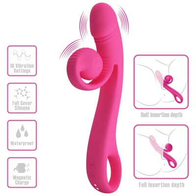 Wibrator Beau Snail Rabbit - Hot Pink z podwójnym silnikiem i elastyczną konstrukcją - 1 2