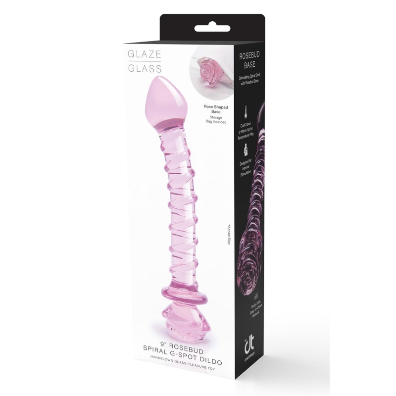 GLAZE GLASS ROSEBUD SPIRAL G-SPOT DILDO - 1