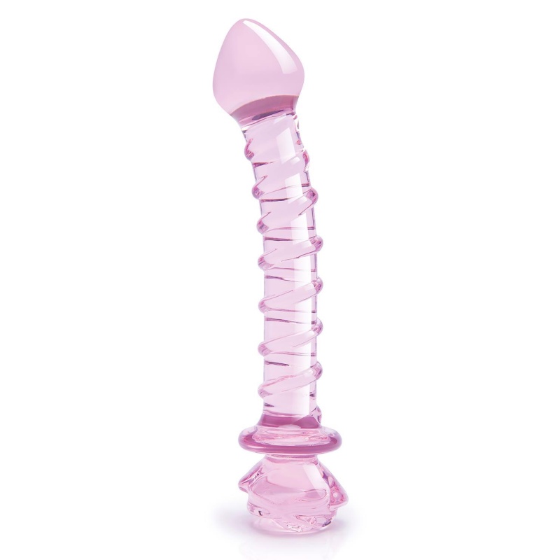 GLAZE GLASS ROSEBUD SPIRAL G-SPOT DILDO - 2