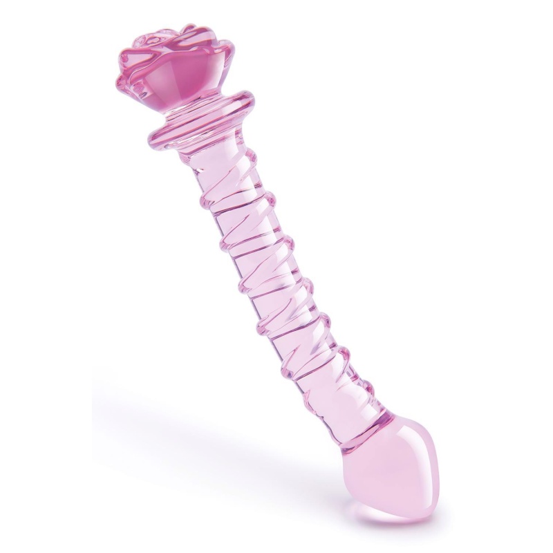 GLAZE GLASS ROSEBUD SPIRAL G-SPOT DILDO - 3