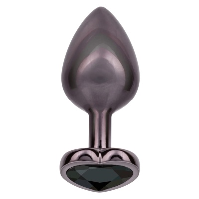 Korek analny Diamond Heart Plug Large Black 7 cm z kryształowym sercem - 1