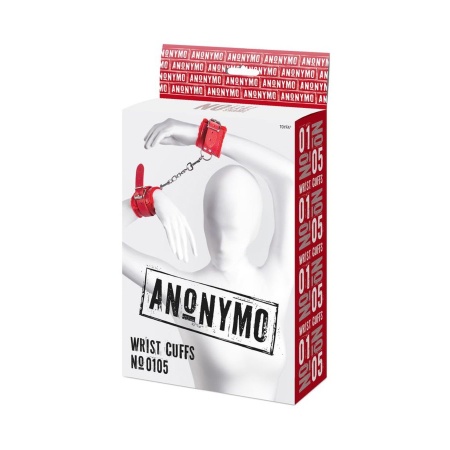 Anonymo handcuffs, PU leather, red, 27 cm - 1