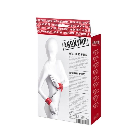 Anonymo handcuffs, PU leather, red, 27 cm - 2