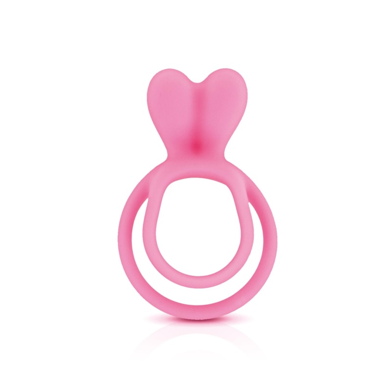 Pierścień erekcyjny Double Cockring Pink - podwójny silikonowy pierścień uciskowy z wypustką stymulującą łechtaczkę, średnica ze - 1