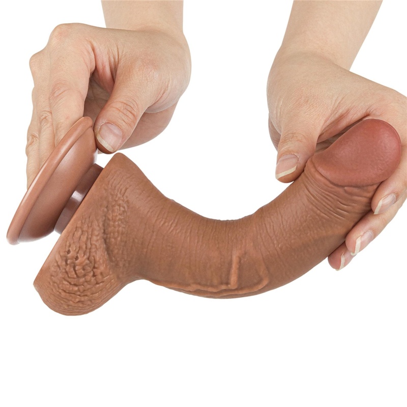 Dildo Sliding Skin Dual Layer Dong 19,5 cm brązowy - 5