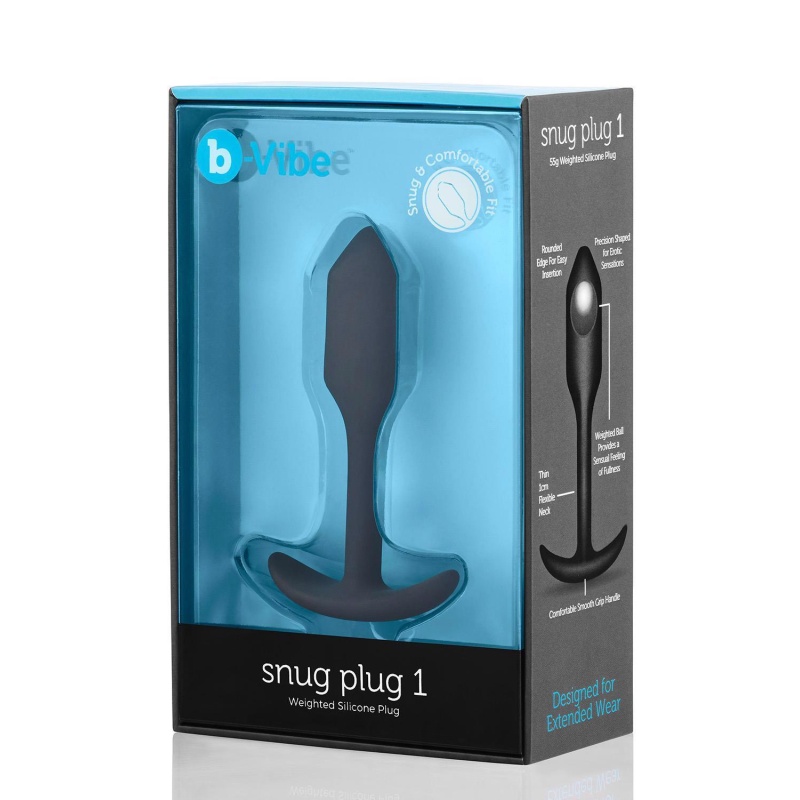 Snug Plug 1 Black - obciążony korek analny z elastyczną szyjką, 8,6 cm - 1