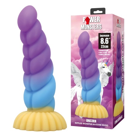 Dildo silikonowe Unicorn 22 cm z przyssawką i żebrowaną fakturą - 1