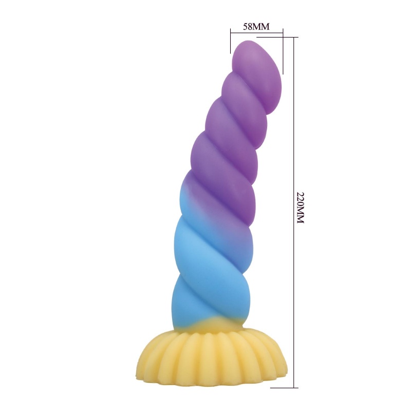 Dildo silikonowe Unicorn 22 cm z przyssawką i żebrowaną fakturą - 8