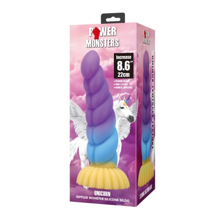 Dildo silikonowe Unicorn 22 cm z przyssawką i żebrowaną fakturą - 9
