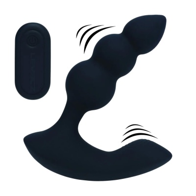 Dual Motor Remote Control Beaded Vibrating Liquid Silicone Prostate Stimulator - Black - 1