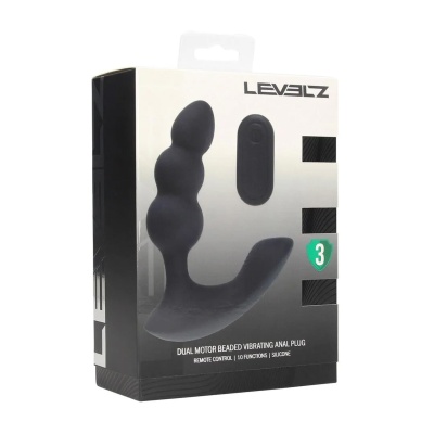 Dual Motor Remote Control Beaded Vibrating Liquid Silicone Prostate Stimulator - Black - 1 2