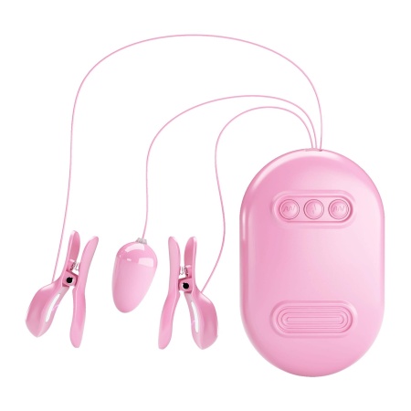Zaciski na sutki Surprise Box Pink z elektrostymulacją i wibracjami - 11,5 cm - 2