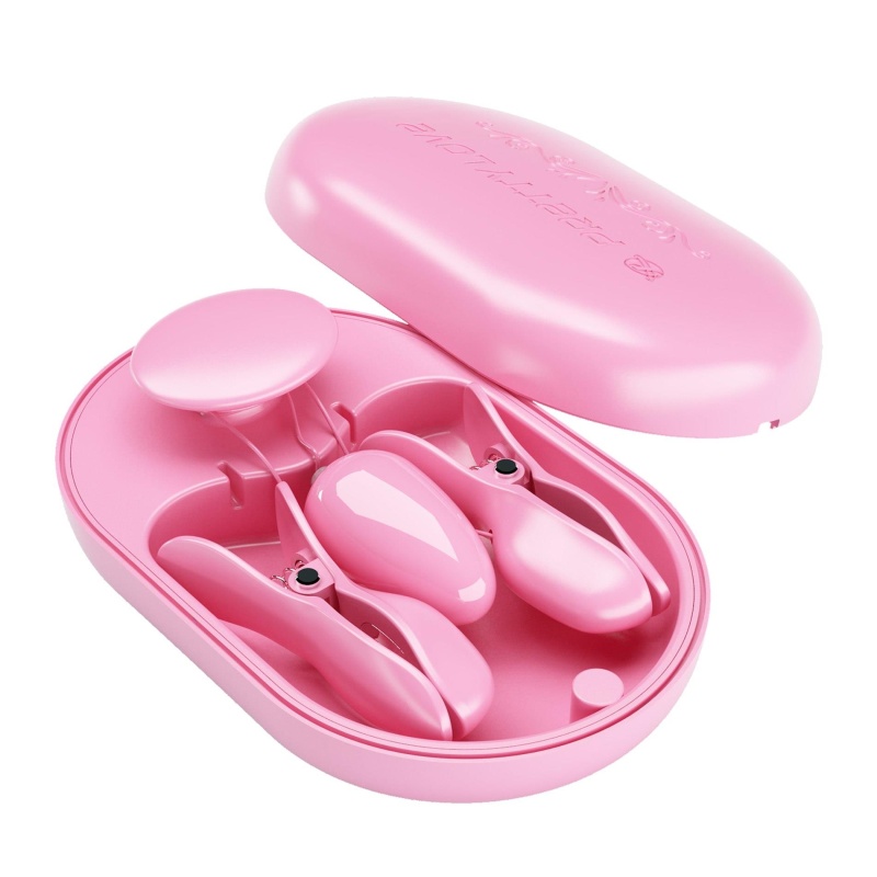 Zaciski na sutki Surprise Box Pink z elektrostymulacją i wibracjami - 11,5 cm - 6