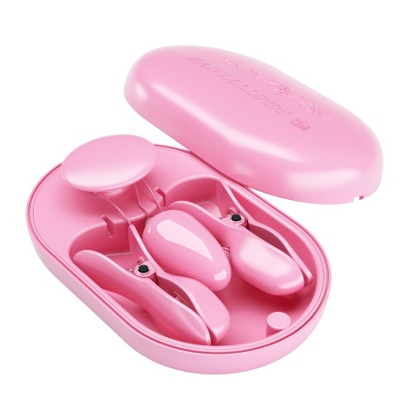 Zaciski na sutki Surprise Box Pink z elektrostymulacją i wibracjami - 11,5 cm - 6