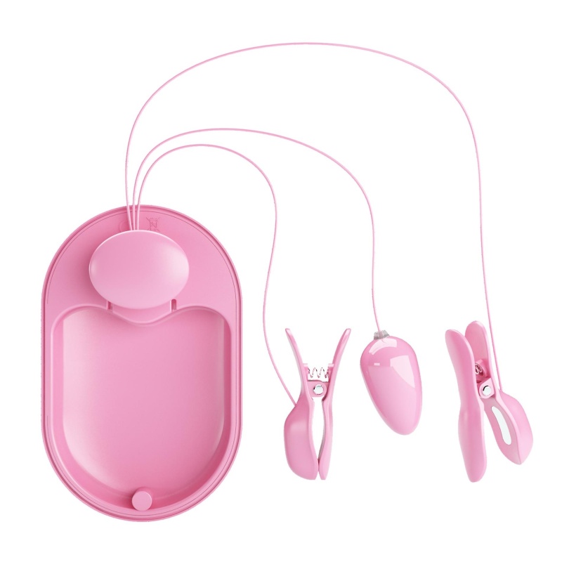 Zaciski na sutki Surprise Box Pink z elektrostymulacją i wibracjami - 11,5 cm - 7
