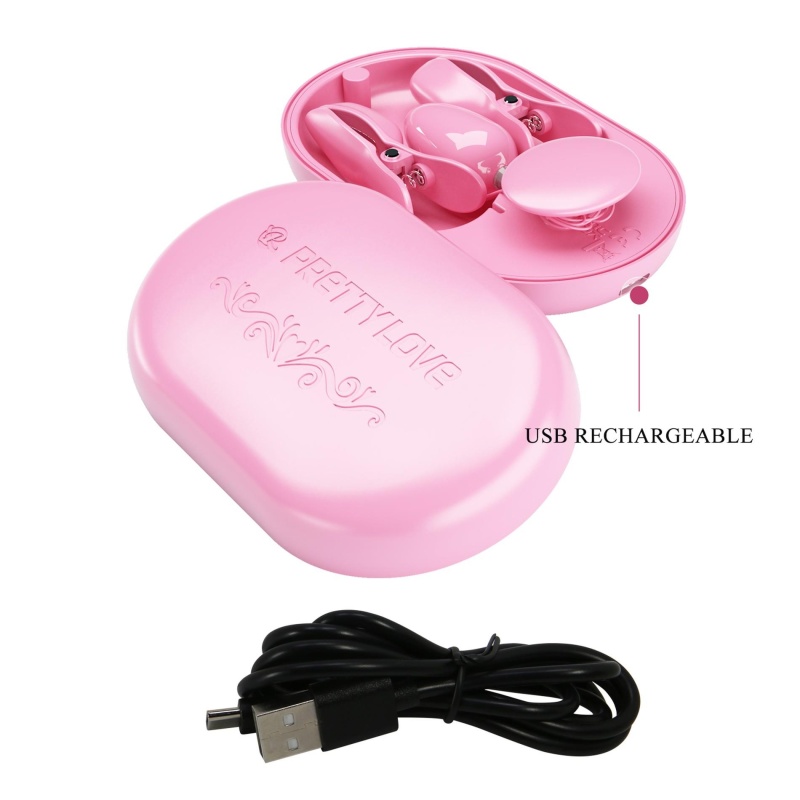 Zaciski na sutki Surprise Box Pink z elektrostymulacją i wibracjami - 11,5 cm - 11