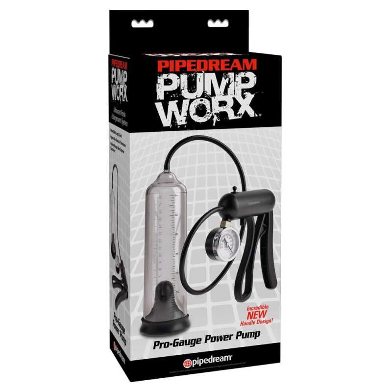 Pompa penisowa PW Pro-Gauge Power Pump Clear z rękojeścią nożycową, manometrem i zaworem ciśnieniowym, długość całkowita 21,6 cm - 1