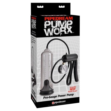 Pompa penisowa PW Pro-Gauge Power Pump Clear z rękojeścią nożycową, manometrem i zaworem ciśnieniowym, długość całkowita 21,6 cm - 1