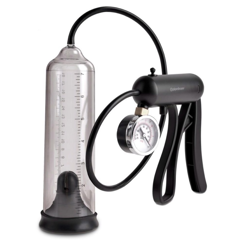 Pompa penisowa PW Pro-Gauge Power Pump Clear z rękojeścią nożycową, manometrem i zaworem ciśnieniowym, długość całkowita 21,6 cm - 2
