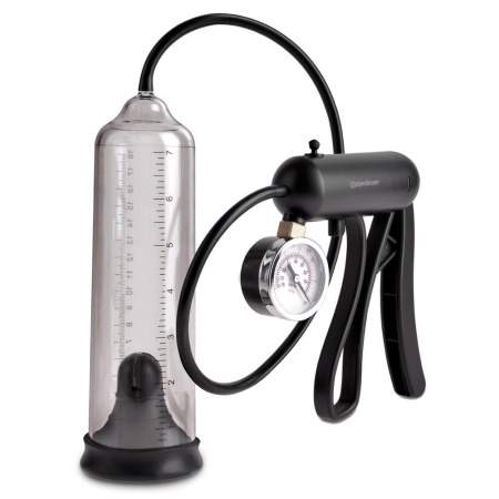 Pompa penisowa PW Pro-Gauge Power Pump Clear z rękojeścią nożycową, manometrem i zaworem ciśnieniowym, długość całkowita 21,6 cm - 2