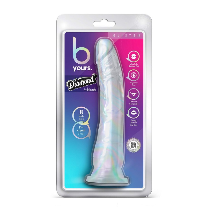 Dildo Diamond Glisten Clear z przyssawką i zakrzywieniem 22,2 cm - 1