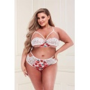 WHITE FLORAL & LACE BRA SET, XL - 2