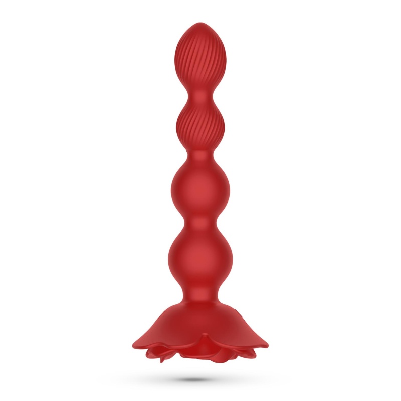 Plug analny Rosaline z rotacją i wibracją - 19 cm, czerwony silikon - 5