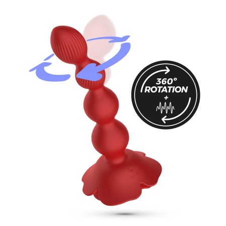 Plug analny Rosaline z rotacją i wibracją - 19 cm, czerwony silikon - 6