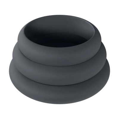 Wide O Silicone Cockring Set of 3 - S/M/L - Black - 1