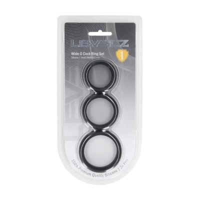 Wide O Silicone Cockring Set of 3 - S/M/L - Black - 1 2