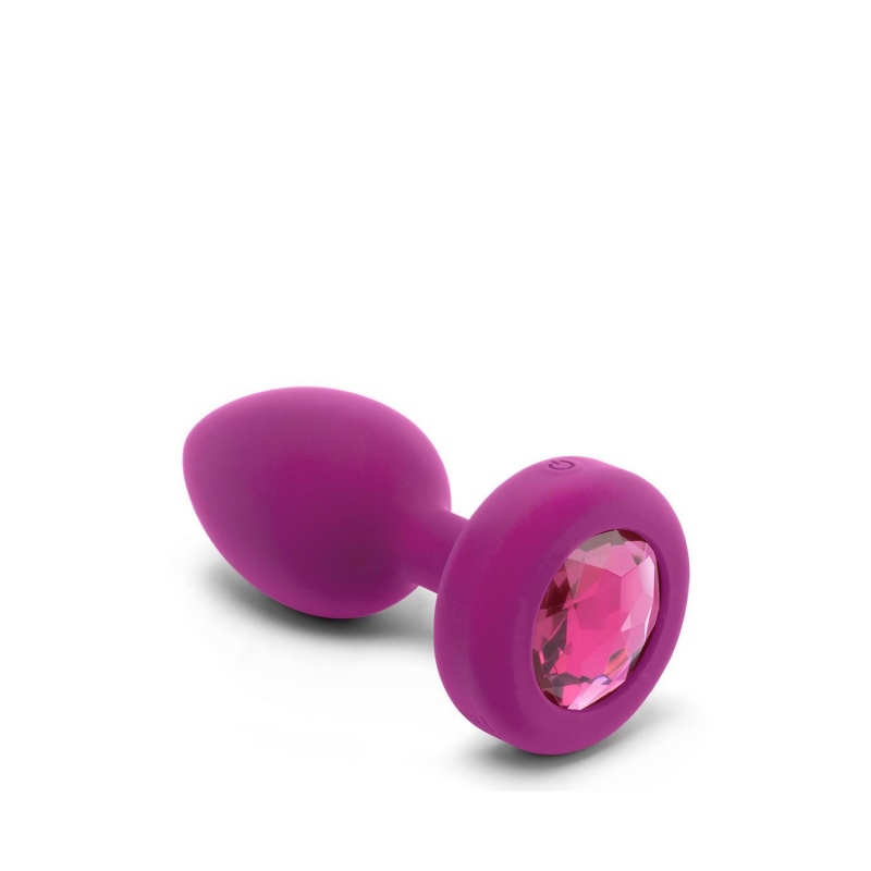 b-Vibe Vibrating Jewel Plug S/M Fuchsia - bezszwowy silikon medyczny, wibracje i pilot zdalny, długość wprowadzalna 7,6 cm - 5