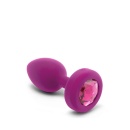 b-Vibe Vibrating Jewel Plug S/M Fuchsia - bezszwowy silikon medyczny, wibracje i pilot zdalny, długość wprowadzalna 7,6 cm - 5