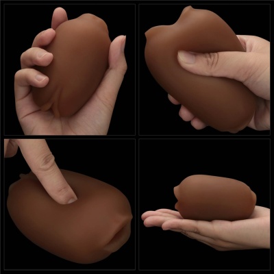Dwustronny masturbator Slider – usta i pochwa 6,2x10,3 cm brązowy - 1