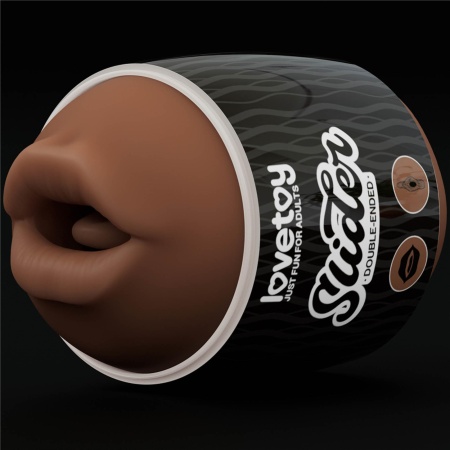 Dwustronny masturbator Slider – usta i pochwa 6,2x10,3 cm brązowy - 14