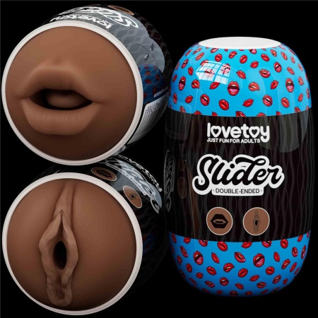 Dwustronny masturbator Slider – usta i pochwa 6,2x10,3 cm brązowy - 17