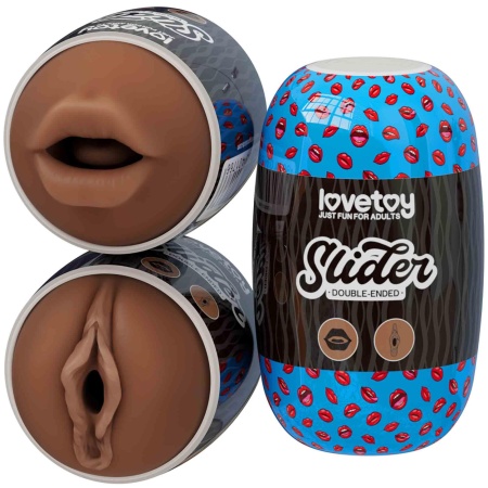 Dwustronny masturbator Slider – usta i pochwa 6,2x10,3 cm brązowy - 19
