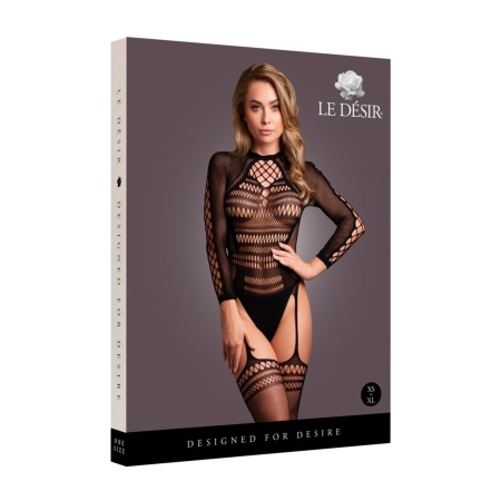 Bodystocking with Long Sleeves and Short Turtleneck - OS - Black - 3
