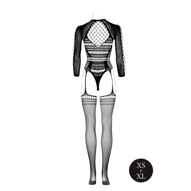 Bodystocking with Long Sleeves and Short Turtleneck - OS - Black - 6